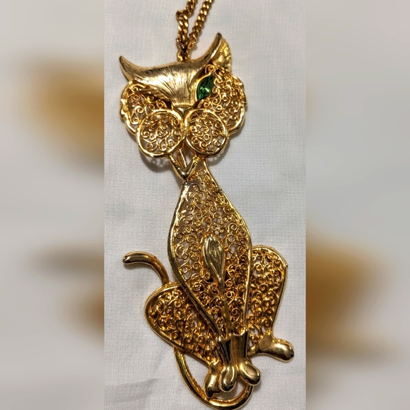 Vintage 1970's Articulated Cat Pendant Necklace - Picture 1 of 5